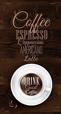 EPS 해외이미지 디자인 포스터 커피 일러스트 타이포그라피 사람없음 컵 갈색 카페 원두 커피잔 나무탁자 레터링 해외일러스트 문자 식기 음료 컬러 탁자 잔 상점 파일형식 벡터 이미지허브