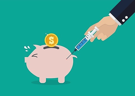 EPS 해외이미지 손 일러스트 주사기 들기 신체부위 초록색 금융 경제 동전 돼지저금통 접종 해외일러스트 컬러 돈 의학 의료기기 모션 사람 저금통 파일형식 벡터 이미지허브