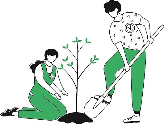 EPS 해외이미지 전신 식물 여자 남자 일러스트 나뭇잎 서기 들기 성인 두명 초록색 나뭇가지 무릎꿇기 삽 나무심기 묘목 얼굴없음 성인만 반려식물 해외일러스트 나무 컬러 잎 모션 사람 심기 파일형식 벡터 이미지허브