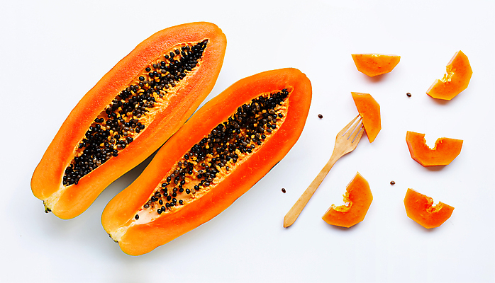 포토 JPG 해외이미지 단면 실내 씨앗 사람없음 열대과일 흰배경 과일조각 나무포크 파파야 해외포토 식물 조각 백그라운드 포크 과일 내부 흰색 파일형식 이미지허브