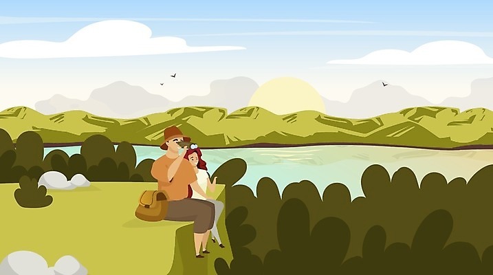 EPS 해외이미지 캐릭터 디자인 커플 여자 남자 호수 여행 백그라운드 컨셉 일러스트 자연 휴가 산 파노라마 사람 앉기 풍경 목재 그래픽 여름 여행객 관찰 그룹 플랫 숲 만화 모험가 언덕 장면 고립 구성 백패커 아마존 원정 절정 해외일러스트 일러캐릭터 나무 계절 재료 관계 모션 촬영기법 생태계 파일형식 벡터 이미지허브