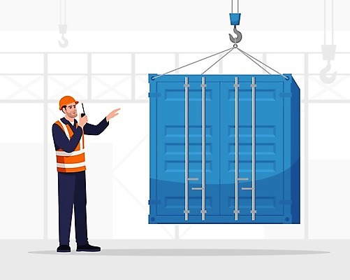 EPS 해외이미지 전신 남자 산업 일러스트 노동자 한명 들기 성인 화물 컨테이너 기중기 무전기 성인남자한명만 해외일러스트 직업 1 모션 무선통신 사람 운송업 중장비 남자한명만 성인남자만 파일형식 벡터 이미지허브