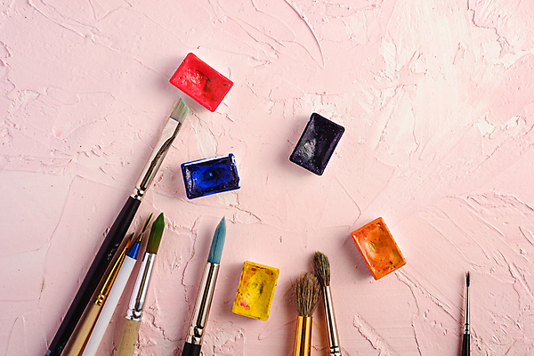 포토 JPG 해외이미지 미술 취미 사람없음 여러개 물감 붓 그림붓 카피스페이스 분홍색배경 해외포토 분홍색 다수 백그라운드 문화예술 공백 미술도구 파일형식 이미지허브