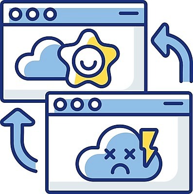 EPS 해외이미지 클립아트 화살표 하늘색 컨셉 인터넷 일러스트 경고 사람없음 웹 네트워크 연결 번개 페이지 문제 구름모양 온라인 인터넷창 에러 오류 트러블 해외일러스트 모양 날씨 파란색 파일형식 벡터 구름_자연 이미지허브