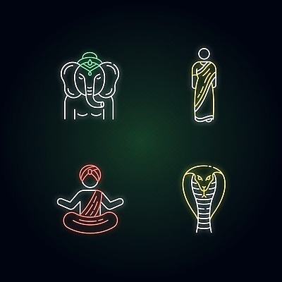 EPS 해외이미지 전통 디자인 옷 종교 문화 선 백그라운드 일러스트 요가 코끼리 연꽃 미술 동양인 그래픽 빛 세트 머리 뱀 승려 인도인 수집 심볼 명상 사인 윤곽 네온 형광등 빛망울 고립 사리 엘리먼트 전국 힌두교 해외일러스트 외국인 웰빙 꽃 포유류 파충류 문화예술 전등 인종 신체부위 성직자 파일형식 벡터 이미지허브