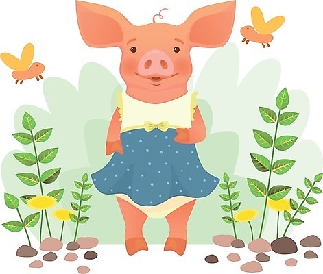 EPS 해외이미지 한마리 원피스 곤충 잎 일러스트 사람없음 귀여움 돌_바위 돼지 민들레 돼지캐릭터 해외일러스트 식물 동물 1 옷 꽃 동물캐릭터 컨셉 포유류 파일형식 벡터 이미지허브