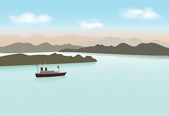 EPS 해외이미지 계절 호수 바다 섬 백그라운드 일러스트 자연 산 항해 풍경 야외 여름 강 계곡 고요 보트 언덕 석호 서쪽 해외일러스트 배_교통 방향 생태계 파일형식 벡터 이미지허브