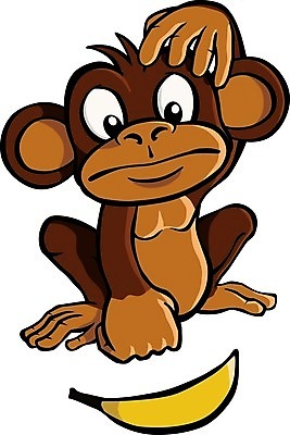 EPS 해외이미지 동물 야생동물 생각 과일 일러스트 자연 바나나 앉기 갈색 노란색 원숭이 만화 그림 유인원 혼란 해외일러스트 컬러 컨셉 포유류 모션 생태계 파일형식 벡터 이미지허브