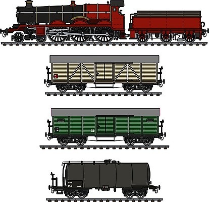 EPS 해외이미지 산업 일러스트 교통시설 빨간색 초록색 검은색 기계 회색 기차 수확 화물 흰색 클래식 수증기 만화 크림 복고 탱크 연료 엔진 석탄 옛날 해외일러스트 육상교통 컬러 교통 컨셉 농업 대중교통 운송업 시설 파일형식 벡터 이미지허브