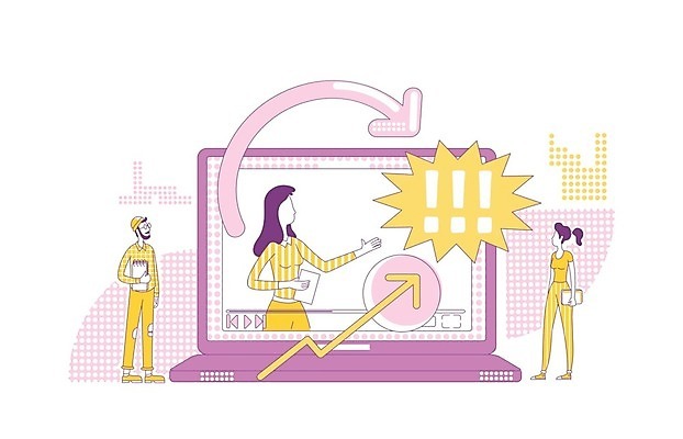 EPS 해외이미지 전신 여자 남자 화살표 일러스트 비즈니스 들기 상반신 성인 세명 노트북 노란색 다이어리 보라색 발표 느낌표 강의 프레젠테이션 라인아트 성인만 해외일러스트 기호 선 컬러 모션 사람 전자제품 사무용품 파일형식 벡터 이미지허브