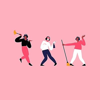 EPS 해외이미지 전신 라이프스타일 여자 남자 분홍색 일러스트 서기 들기 성인 일상 세명 헤드셋 춤 잡기 먼지떨이 세제 즐거움 열중 대걸레 성인만 해외일러스트 감정 컬러 음향기기 모션 문화예술 사람 라이프 생활 헤드폰 청소도구 파일형식 벡터 이미지허브