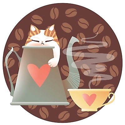 EPS 해외이미지 일러스트 사람없음 갈색 귀여움 원두 하트 잠 원형 커피잔 찻주전자 고양이캐릭터 해외일러스트 모양 도형 커피 컬러 동물캐릭터 컨셉 주전자 잔 고양이 파일형식 벡터 이미지허브