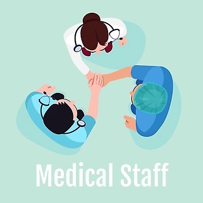 EPS 해외이미지 여자 남자 일러스트 병원 사람 상반신 성인 세명 디지털 간호사 의료진 의사 수술복 손모으기 성인만 해외일러스트 직업 의학 손짓 가운 파일형식 벡터 이미지허브