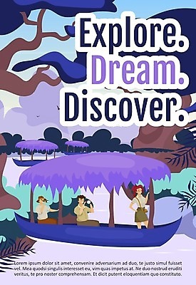 EPS 해외이미지 나무 여자 남자 포스터 호수 여행 일러스트 성인 세명 망원경 숲 즐거움 휴양지 성인만 해외일러스트 식물 감정 사람 장소 파일형식 벡터 이미지허브