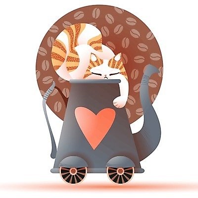 EPS 해외이미지 일러스트 사람없음 갈색 귀여움 원두 하트 잠 원형 찻주전자 고양이캐릭터 해외일러스트 모양 도형 커피 컬러 동물캐릭터 컨셉 주전자 고양이 파일형식 벡터 이미지허브