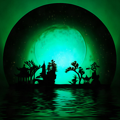 포토 JPG 해외이미지 밤하늘 추상 그림자 해변 사람없음 초록색 반짝임 반사 신비 달빛 번짐 마법 몽환 수평선 해외일러스트 바다 컬러 컨셉 무늬 모션 하늘 달 야간 파일형식 효과 이미지허브