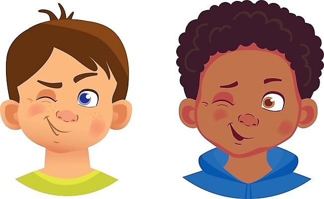 EPS 해외이미지 남자 감정 어린이 인물캐릭터 일러스트 표정 윙크 소년 상반신 두명 세트 소년만 해외일러스트 일러캐릭터 캐릭터 사람 남자만 어린이만 파일형식 벡터 이미지허브