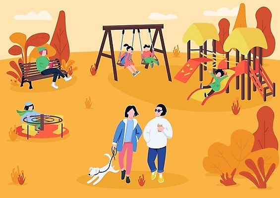 EPS 해외이미지 전신 한마리 여자 남자 어린이 벤치 일러스트 단풍나무 들기 앉기 소녀 소년 여러명 성인 책 컵 독서 걷기 주황색 가을 풀 강아지 미끄럼틀 놀이기구 그네 목줄 내려오기 해외일러스트 나무 식물 1 식기 계절 컬러 다수 단풍 의자 모션 사람 반려동물 개 파일형식 벡터 반려용품 이미지허브