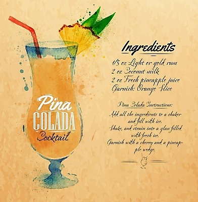 EPS 해외이미지 일러스트 수채화 빨대 설명 사람없음 칵테일 파인애플 손그림 레시피 피나콜라다 매뉴얼 해외일러스트 과일 모션 주류 열대과일 파일형식 벡터 이미지허브