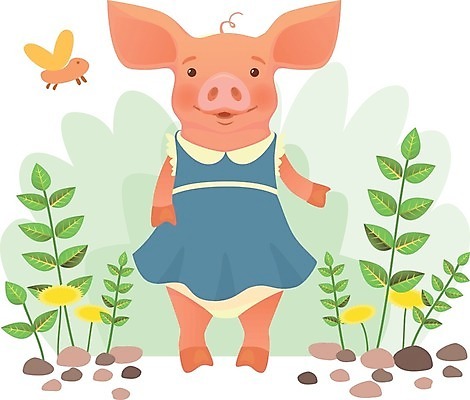 EPS 해외이미지 한마리 원피스 곤충 잎 일러스트 사람없음 귀여움 돌_바위 돼지 민들레 돼지캐릭터 해외일러스트 식물 동물 1 옷 꽃 동물캐릭터 컨셉 포유류 파일형식 벡터 이미지허브