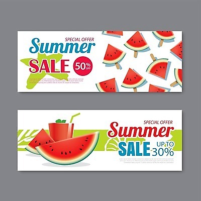 EPS 해외이미지 배너 영어 가로배너 일러스트 수박 사람없음 가로 빨간색 세트 세일 수박주스 해외일러스트 문자 컬러 과일 과일주스 파일형식 벡터 이미지허브