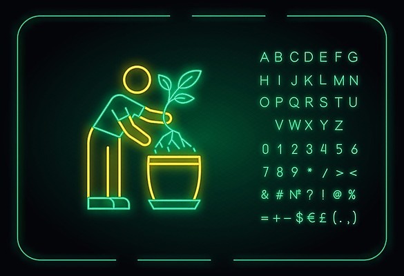 EPS 해외이미지 화분 잎 일러스트 사람모양 사람없음 원예 네온 식물심기 해외일러스트 모양 식물 취미 심기 파일형식 벡터 이미지허브