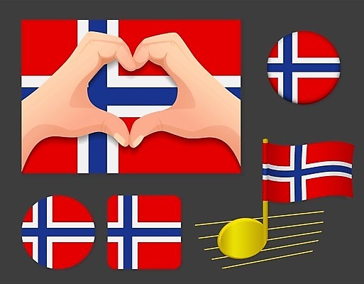 EPS 해외이미지 물결 일러스트 노르웨이 사랑 세트 쪽지 깃발 심볼 사인 고립 해외일러스트 감정 유럽 파일형식 벡터 이미지허브