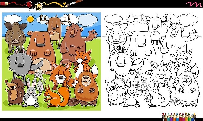 EPS 해외이미지 클립아트 동물 캐릭터 교육 행복 야생동물 어린이 일러스트 곰 사슴 흑백 취미 그래픽 책 친구 컬러풀 우정 유치원 그룹 어플리케이션 만화 수집 그림 다람쥐 여우 페인트붓 페이지 문제집 비버 색칠공부 해외일러스트 일러캐릭터 감정 컬러 포유류 관계 촬영기법 사람 학습 붓 색칠 설치류 파일형식 벡터 이미지허브