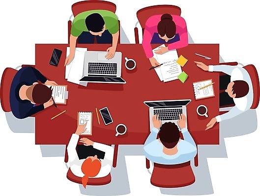 EPS 해외이미지 디자인 여자 남자 의자 일러스트 탁자 회의 앉기 여러명 상반신 성인 비즈니스맨 비즈니스우먼 문서 성인만 브레인스토밍 해외일러스트 가구 다수 비즈니스 모션 사람 직장인 파일형식 벡터 이미지허브