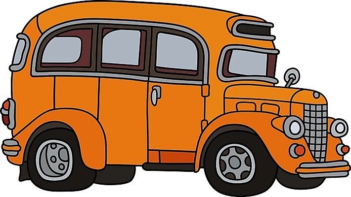 EPS 해외이미지 일러스트 자동차 버스 사람없음 주황색 클래식 복고 해외일러스트 육상교통 컬러 컨셉 대중교통 파일형식 벡터 이미지허브