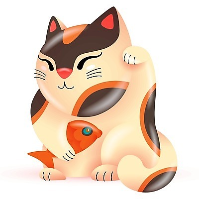 EPS 해외이미지 일러스트 어류 들기 사람없음 손들기 귀여움 행운 고양이캐릭터 마네키네코 해외일러스트 동물캐릭터 컨셉 모션 고양이 수중동물 일본전통 파일형식 벡터 이미지허브