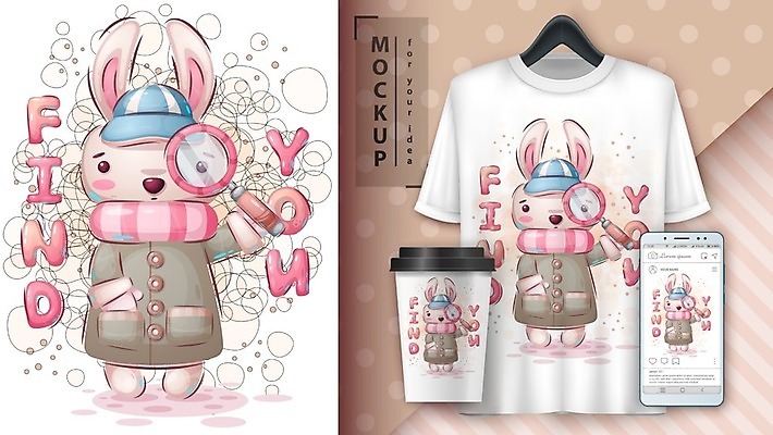 EPS 해외이미지 캐릭터 커피 티셔츠 일러스트 돋보기 사람없음 컵 반려동물 토끼 만화 검색 그림 탐정 목업 해외일러스트 일러캐릭터 동물 식기 음료 셔츠 포유류 파일형식 벡터 이미지허브
