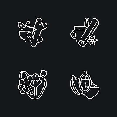 EPS 해외이미지 디자인 백그라운드 일러스트 사람없음 검은색 칠판 향신료 생강 시나몬 카카오 강황 홉 해외일러스트 식물 컬러 채소 식재료 향미료 파일형식 벡터 이미지허브