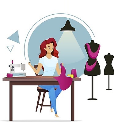 EPS 해외이미지 전신 옷 여자 의자 일러스트 한명 사람 앉기 성인 등불 바늘 마네킹 바느질 디자이너 패션디자이너 재봉틀 책상 재단사 성인여자한명만 해외일러스트 직업 1 가구 모션 조명 도구 여자한명만 성인여자만 파일형식 벡터 이미지허브