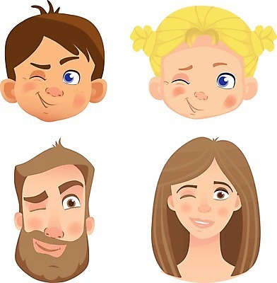 EPS 해외이미지 여자 남자 감정 어린이 인물캐릭터 일러스트 표정 윙크 소년 여러명 상반신 성인 두명 세트 머리 해외일러스트 일러캐릭터 캐릭터 다수 사람 신체부위 파일형식 벡터 이미지허브