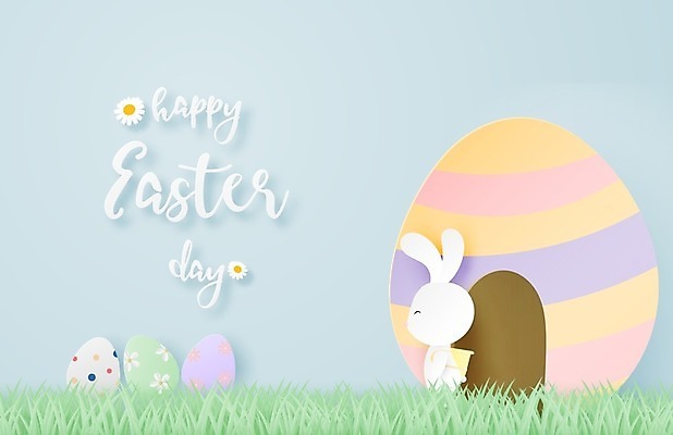 EPS 해외이미지 한마리 꽃 하늘색 일러스트 잔디 사람없음 토끼 부활절계란 해외일러스트 식물 1 포유류 부활절 파란색 반려동물 계란 파일형식 벡터 이미지허브