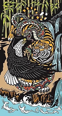 EPS 해외이미지 동양문화 전통 일러스트 사람없음 힘 뱀 호랑이 문신 심볼 싸움 독수리 해외일러스트 문화 포유류 파충류 모션 조류 파일형식 벡터 이미지허브