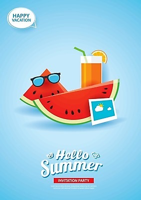 EPS 해외이미지 영어 포스터 하늘색 일러스트 수박 사람없음 선글라스 오렌지주스 해외일러스트 문자 안경 과일 파란색 과일주스 파일형식 벡터 이미지허브