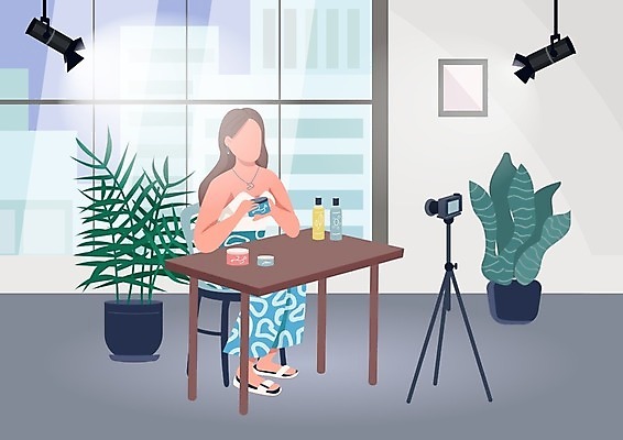 EPS 해외이미지 디자인 여자 일러스트 조명 실내 한명 성인 취미 뷰티 카메라 동영상 블로거 촬영카메라 성인여자한명만 뷰티크리에이터 1인미디어 유튜버 영상촬영 해외일러스트 1 사람 내부 전자제품 촬영 방송 여자한명만 성인여자만 파일형식 벡터 크리에이터 이미지허브