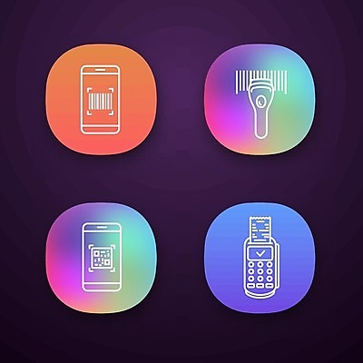 EPS 해외이미지 일러스트 사람없음 바코드 영수증 QR코드 스캐너 카드단말기 해외일러스트 금융 단말기 파일형식 벡터 이미지허브