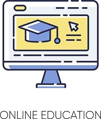 EPS 해외이미지 교육 일러스트 학사모 졸업 사람없음 컴퓨터 모니터 온라인강의 해외일러스트 모자_잡화 전자제품 강의 파일형식 벡터 언택트 이미지허브