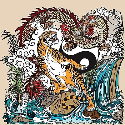 EPS 해외이미지 동물 구름 동양문화 전통 아시아 문화 지구 일러스트 자연 생물 미술 동양인 사람없음 물 중국 힘 폭포 에너지 용 호랑이 라이벌 문신 심볼 공상 천국 해외일러스트 자연요소 나라 포유류 문화예술 인종 생태계 파일형식 벡터 이미지허브