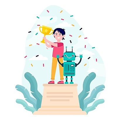 EPS 해외이미지 전신 남자 어린이 잎 일러스트 한명 들기 소년 우승 트로피 로봇 꽃가루 시상대 소년한명만 해외일러스트 식물 1 모션 사람 최고 가루 상_우승 남자한명만 소년만 파일형식 벡터 이미지허브