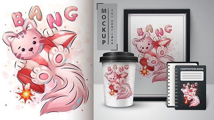 EPS 해외이미지 캐릭터 커피 일러스트 사람없음 책 컵 반려동물 고양이 로켓 폭탄 만화 그림 목업 해외일러스트 일러캐릭터 동물 식기 음료 포유류 폭발물 파일형식 벡터 이미지허브