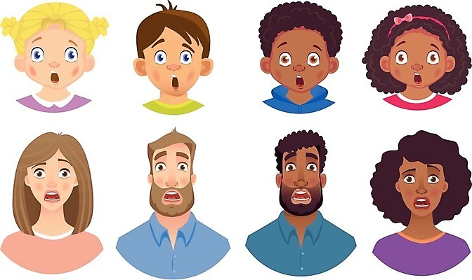 EPS 해외이미지 여자 남자 감정 어린이 인물캐릭터 일러스트 표정 소년 여러명 상반신 성인 세트 놀람 해외일러스트 일러캐릭터 캐릭터 다수 사람 파일형식 벡터 이미지허브
