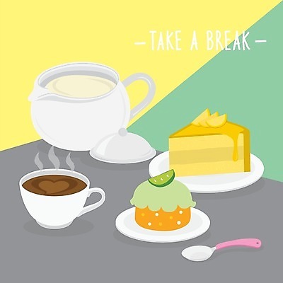 EPS 해외이미지 접시 일러스트 사람없음 숟가락 하트 연기 조각케이크 커피잔 찻주전자 컵케이크 간식시간 라떼아트 해외일러스트 모양 식기 커피 주전자 잔 수저 케이크 그림 라떼 파일형식 벡터 이미지허브