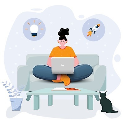 EPS 해외이미지 학생 교육 일러스트 거리 주택 노트북 멀리 온라인 해외일러스트 건물 전자제품 파일형식 벡터 이미지허브