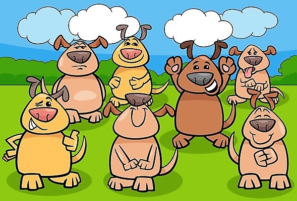 EPS 해외이미지 구름 일러스트 초원 사람없음 세트 귀여움 강아지 만화 심플 해외일러스트 자연요소 컨셉 반려동물 개 파일형식 벡터 이미지허브