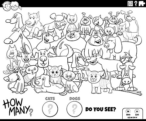 EPS 해외이미지 동물 디자인 교육 어린이 일러스트 흑백 그래픽 책 반려동물 숫자 고양이 유치원 게임 수학 퍼즐 수수께끼 퀴즈 그룹 계산 개 강아지 어플리케이션 만화 검색 그림 페이지 팩 문제집 해결 대답 색칠공부 해외일러스트 문자 포유류 교과목 놀이 촬영기법 사람 학습 화장품 색칠 파일형식 벡터 이미지허브