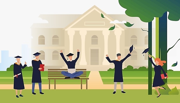 EPS 해외이미지 나무 여자 남자 컨셉 벤치 일러스트 학사모 졸업 졸업생 서기 앉기 여러명 성인 축하 졸업가운 대학교 성인만 해외일러스트 식물 모자_잡화 교육 다수 의자 학교 모션 사람 가운 파일형식 벡터 이미지허브